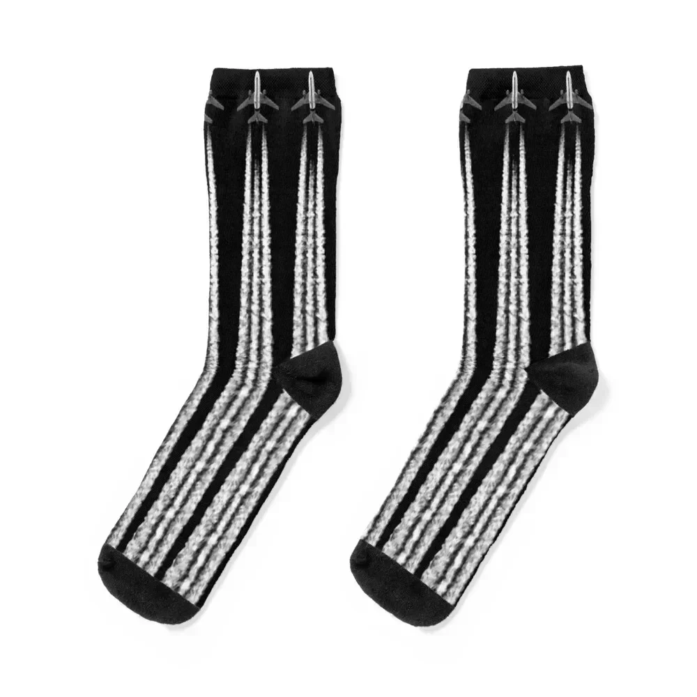 PLANE WITH CONTRAILS TRAVEL Socks christmass gift compression professional running anime Mens Socks Women's