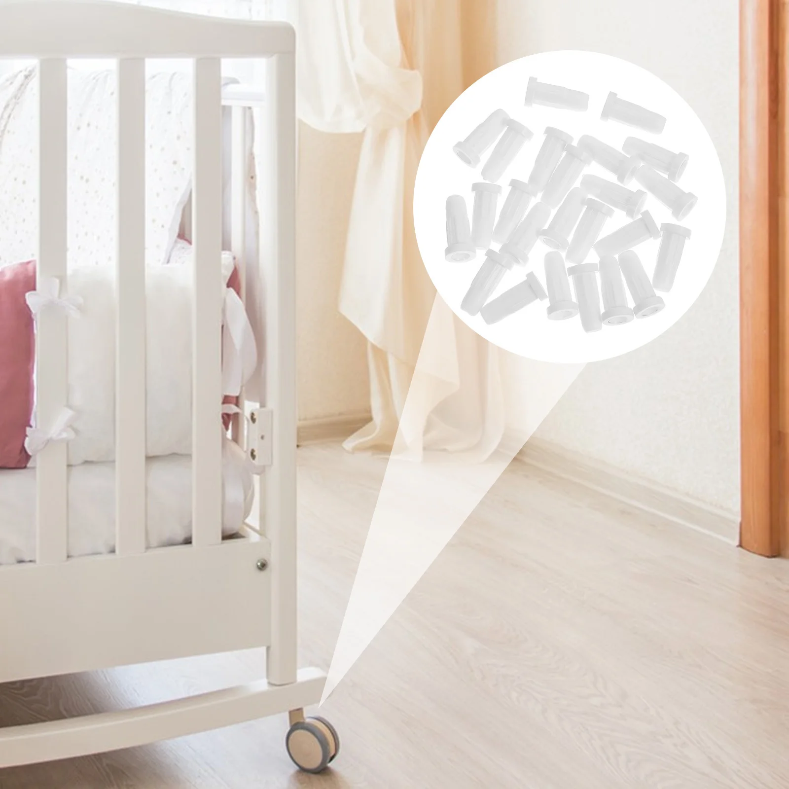 

10Pcs Crib Accessory Round Inserts Plastic Stems Noise Free Bed Wheel Stoppers for Furniture Carpets and Hardwood Floors