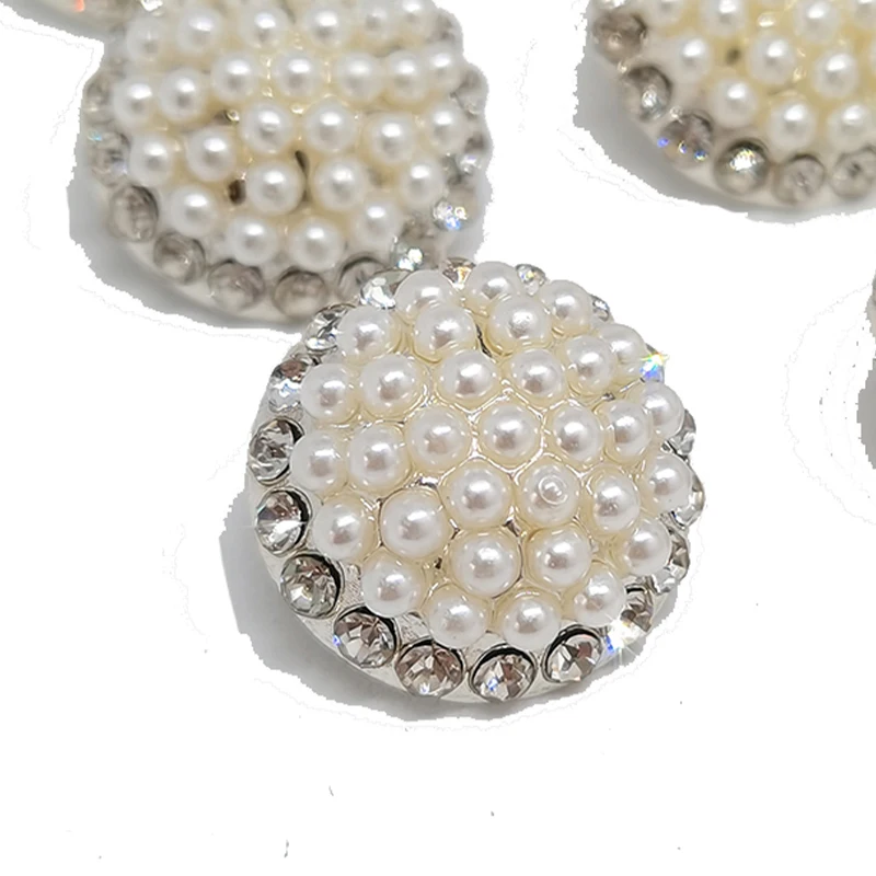 19MM Silver Pearl Rhinestone Buttons For Clothing Luxury Round Metal Button Maker Crafts Sewing Notion Needlework Appareil DIY