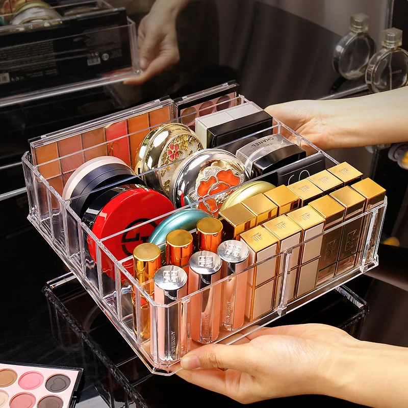 Large Capacity Makeup Organizer: Fits Eyeshadow Palette, Lipsticks, Powders, Blushes and Skincare Products in Clear Acrylic Box