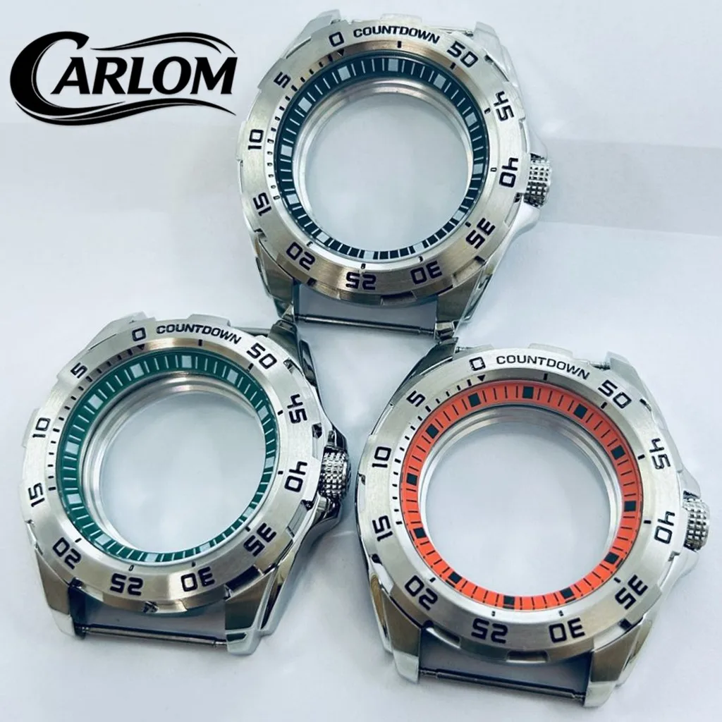 44mm Watch Case Fit NH34 NH35 NH36 NH38 NH39 NH70 NH72 Movement S Crown Black Green Orange Ring SKX Watch Parts
