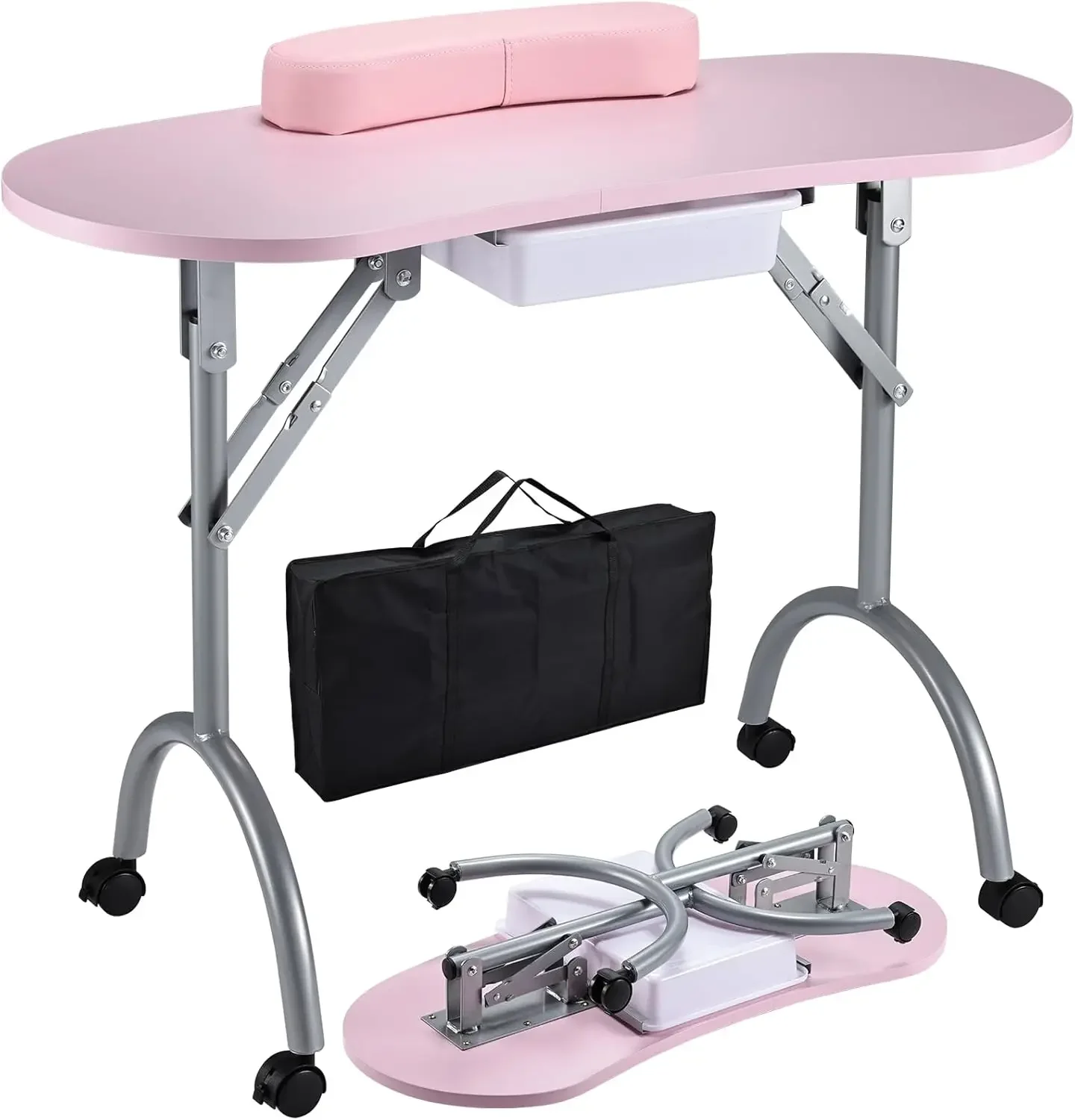 Professional & Portable Manicure Table Nail Technician Desk Workstation 4 Lockable Wheels with Large Drawer