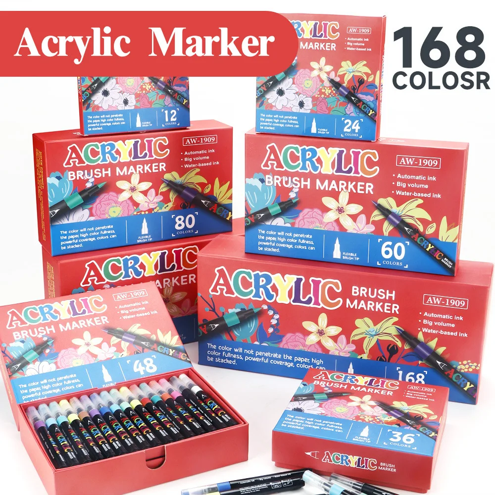 12/24/36/48/168 Colors Acrylic Color Soft Head Markers Painted Graffiti Ceramic DIY Gfit Marker School Art Supply PK GuangNa