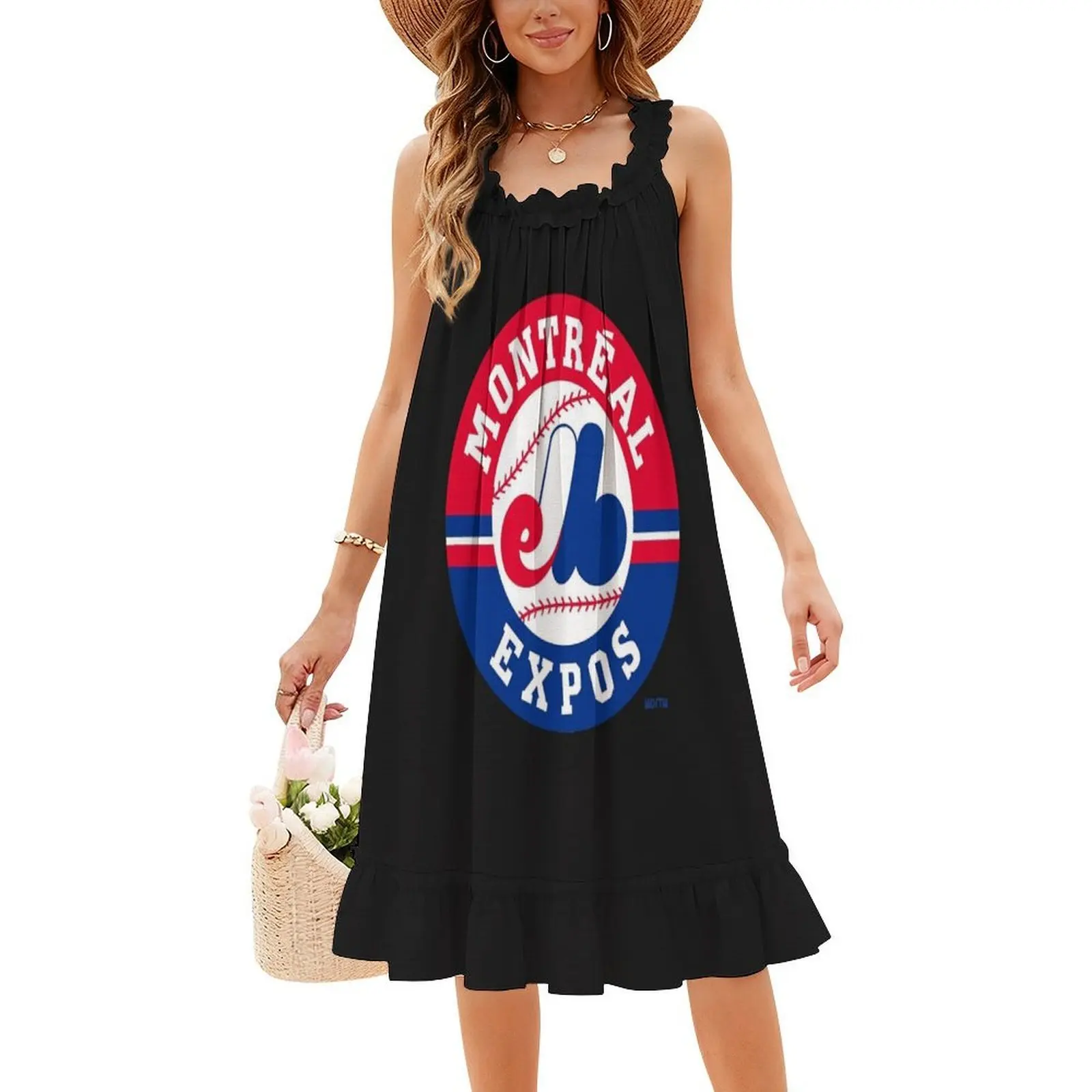 فستان قصير على طراز Expos Montreal Preppy للنساء على شكل حرف a فضفاض مناسب فستان يوم غير رسمي Montreal Expos Expo Baseball Montreal Woman