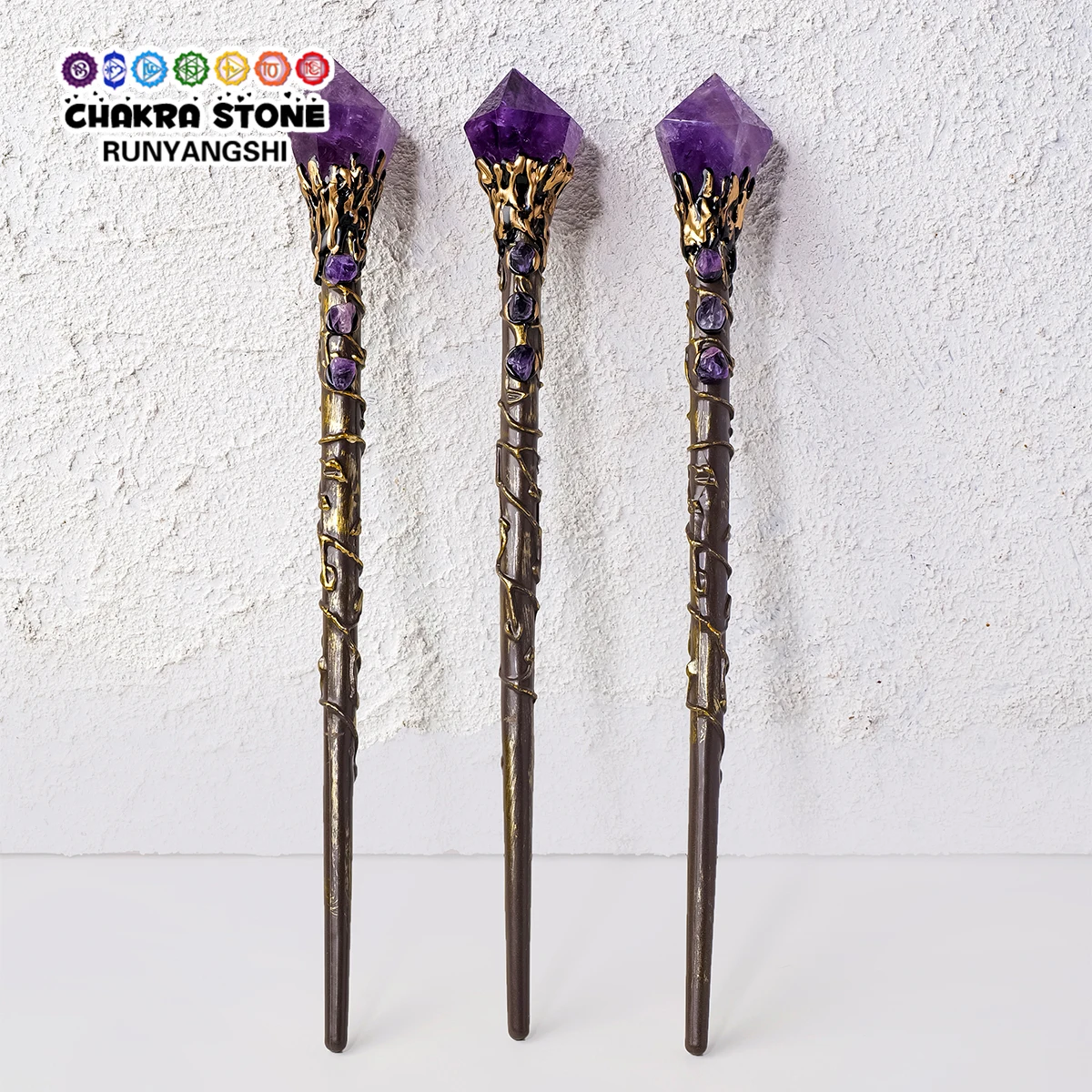 1pc Natural Amethyst Crystal Tower Magic Wand, Handmade DIY Crystal Wizard Scepter, Christmas Cosplay Fairy Wand Prop