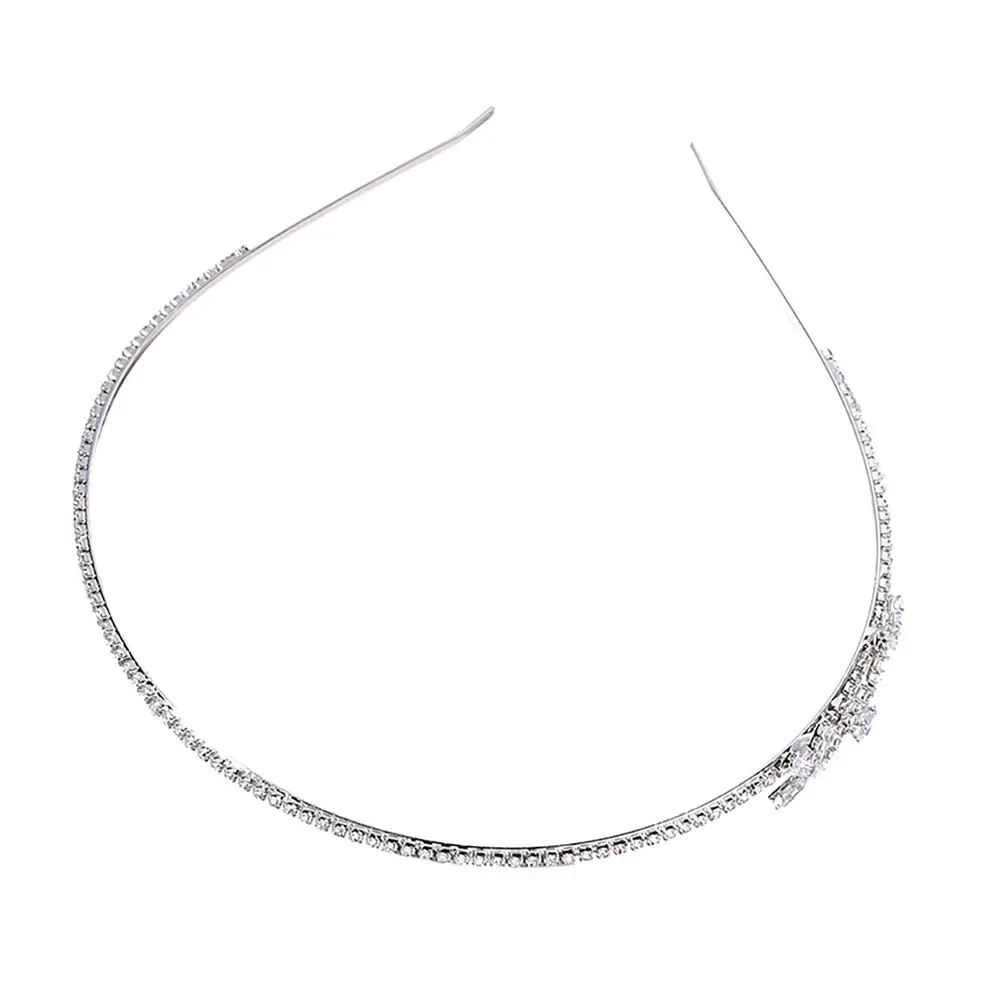 Exquisite Silver Rhinestone Bride Hair Hoop Fashion Headwear with Bright Luster Skin Friendly Permeable Wedding Dress