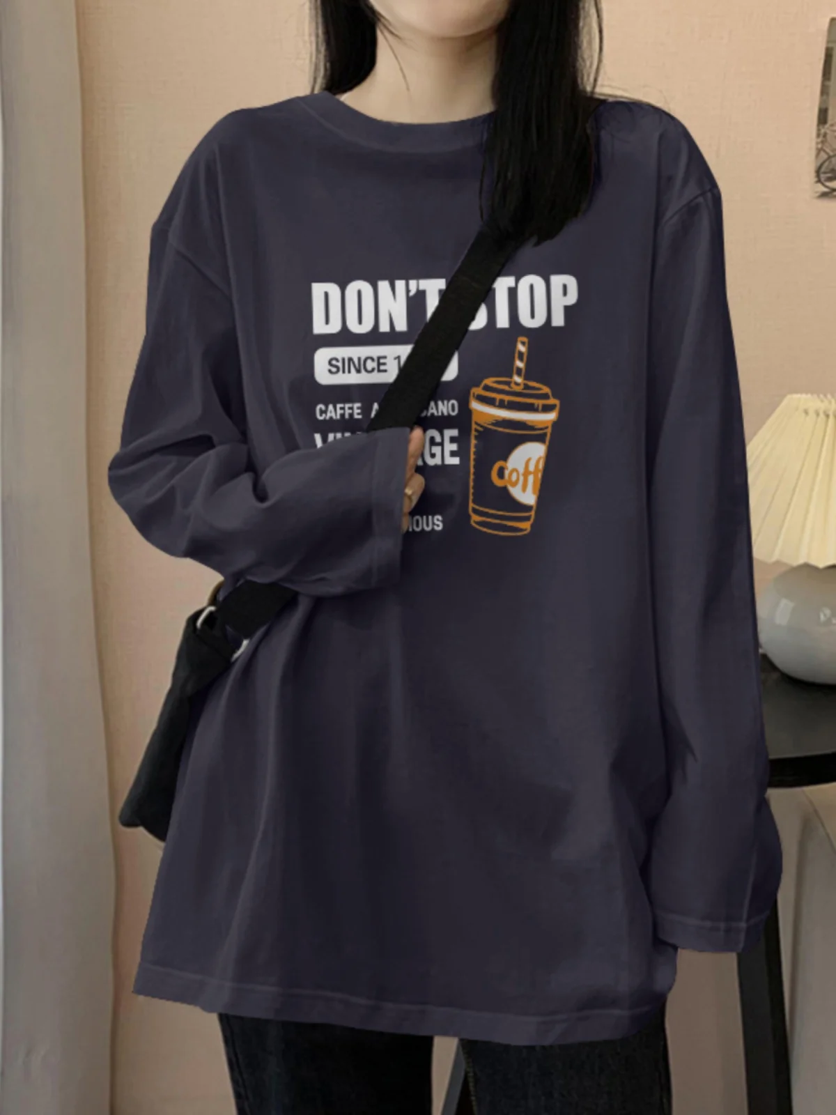 

plus Size Women's Loose Fit Cotton Sweatshirt 300 Pounds Medium Length Cover up Slimming Top Korean Style Casual Wear