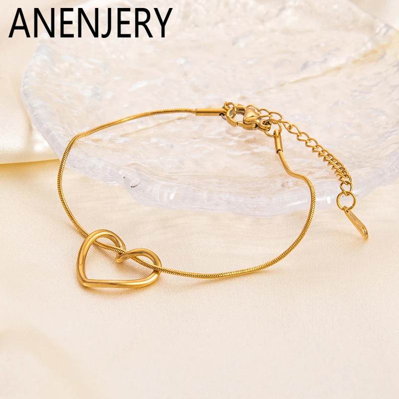 ANENJERY 316L Edelstahl Hohl Herz Armband für Frauen Einfache Vielseitige Persönlichkeit Schmuck Geschenke Großhandel
