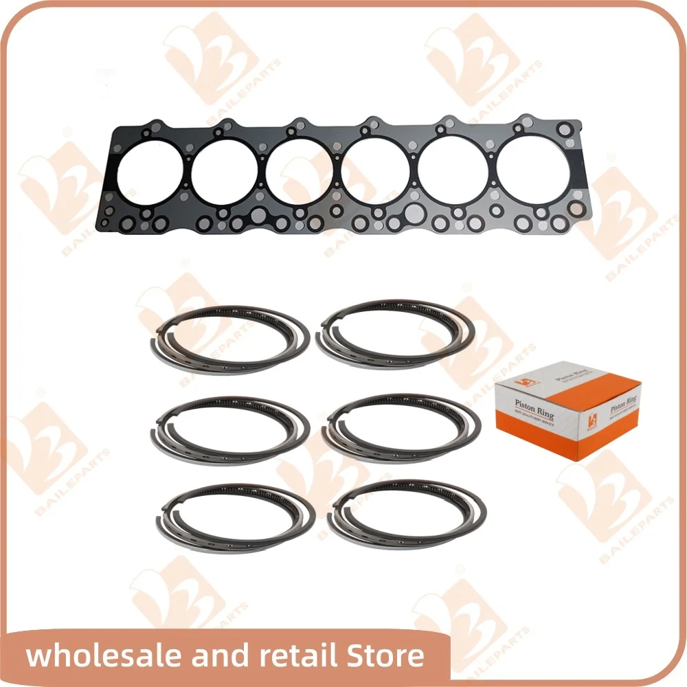 Junta de Culata 6BD1 para Isuzu, Anillos de Pistón de 6 Cilindros 102*3+2.5+5mm, Kit de Reparación de Motor Diésel, Repuestos de Motor