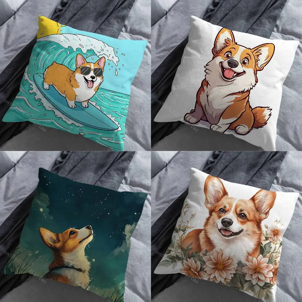 

Cartoon Art Cute Corgi Dog pillow over living room sofa cushion cover home decoration bedroom room bed pillow cover
