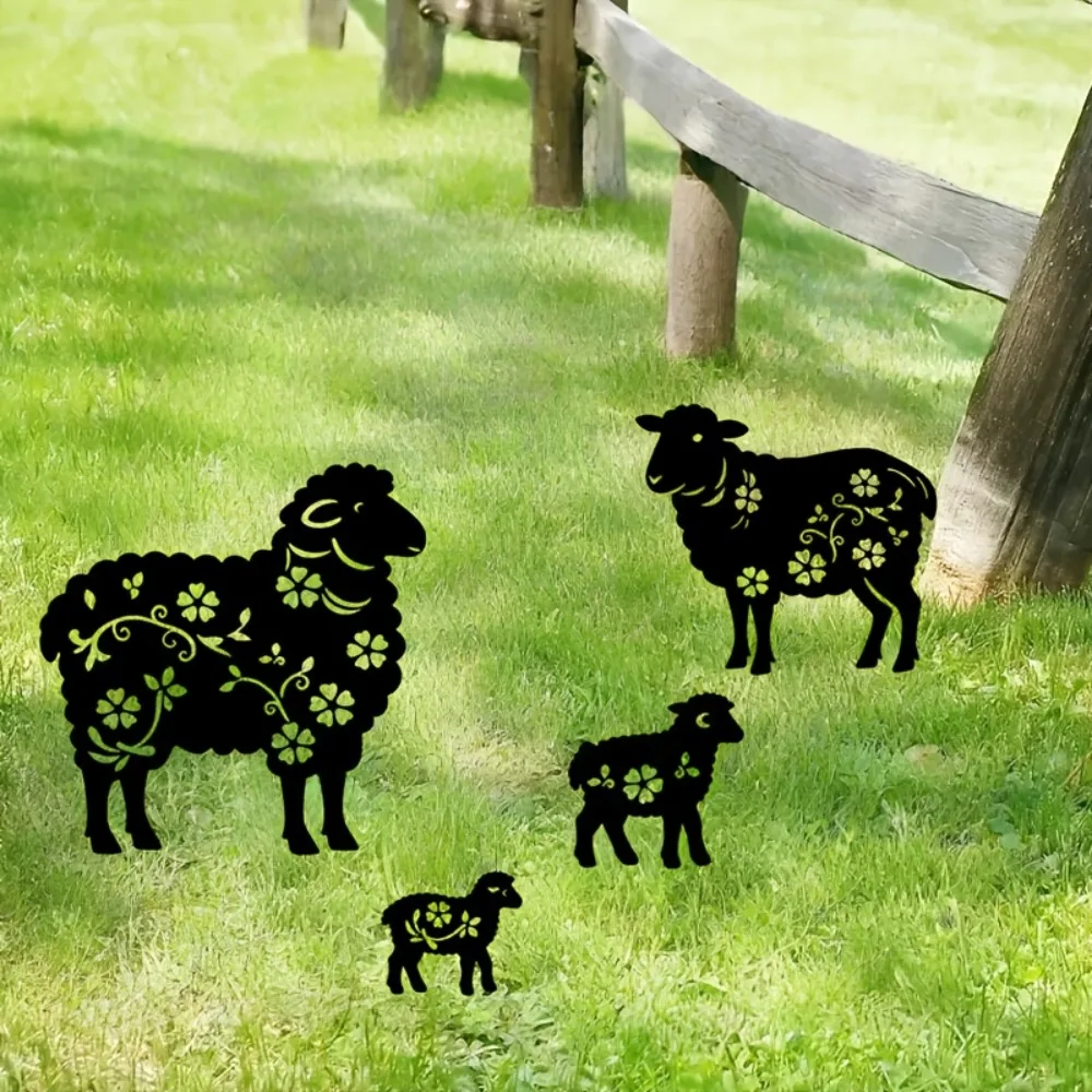 4 metal sheep ground stakes, exquisite design, suitable for garden, lawn, yard, yard, backyard landscape decoration