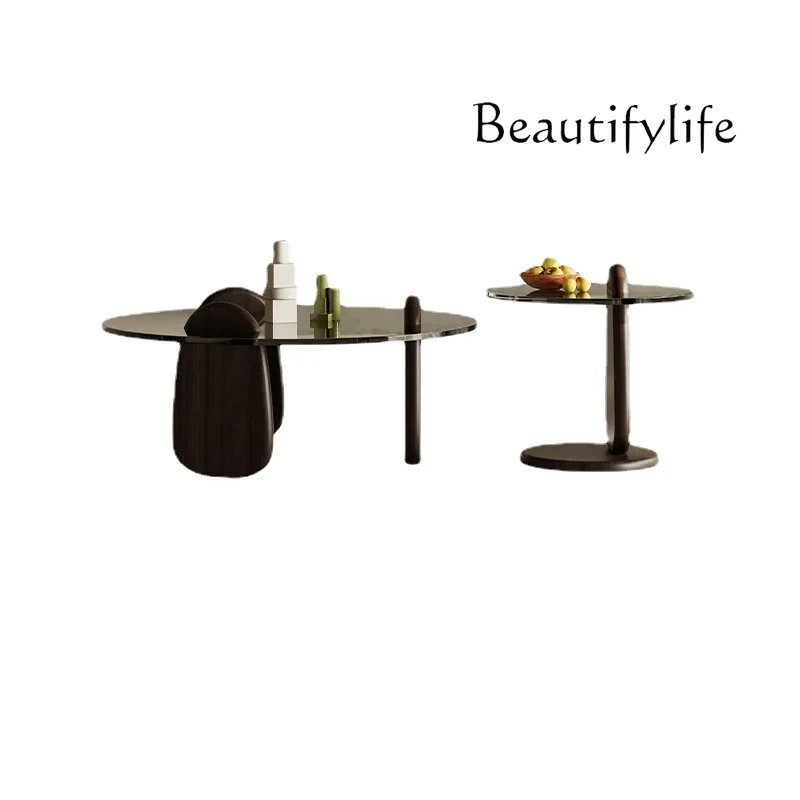 Light Luxury Tea Table Combination Small Apartment Living Room Home Transparent Tempered Glass round Tea Table