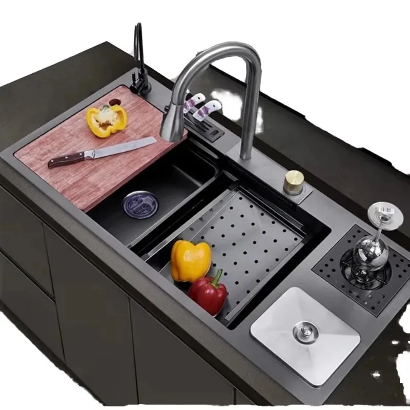 Modern Design Stainless Steel Handmade Kitchen Sink Good Quality Smart Single Bowl Sink with Faucet Two Holes