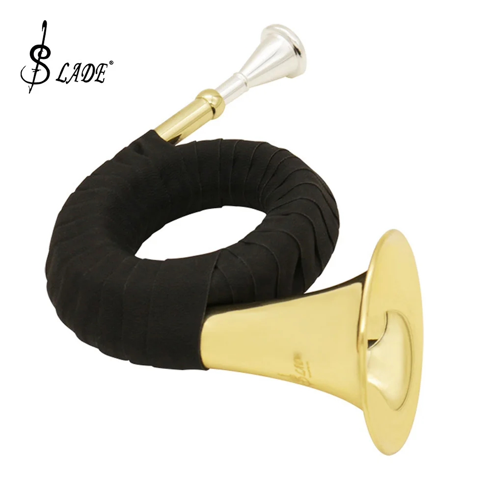 SLADE Bb Brass Hunting Horn Gold Plated Hunting Horn Professional Wind Musical Instruments With Cleaning Cloth Carry Bag Stand