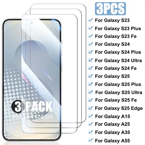 삼성 갤럭시 S23 S24 플러스 S25 울트라 FE 엣지 스크린 보호용 강화유리 3개, 삼성 A55 A35 A25 A15 A05S용 유리