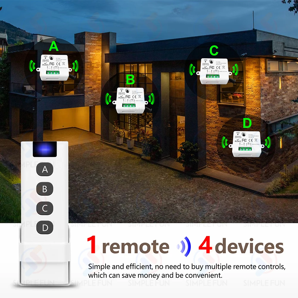 Mini interruttore della luce del telecomando Wireless 433MHz, trasmettitore 1/2/3/4 Gang 50m, modulo relè RF 110V 220V 10A, per ventola a LED ON OFF