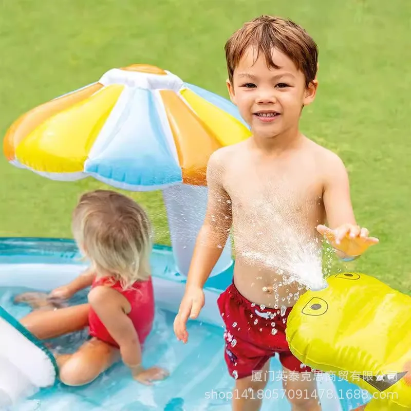 Sommer aufblasbares Spielzeug Kinder Wasserspielbecken mit Rutsche Krokodil aufblasbares Schwimmbad Krabbelbecken mit Wasserspray
