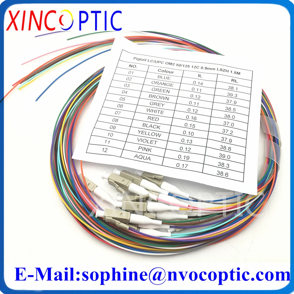 

10Set 50/125,OM2,SX,LSZH Jacket,0.9mm,1.5M,12 Colored Multimode MMF LC/UPC SCUPC Fiber Optical Pigtail Connector Cable