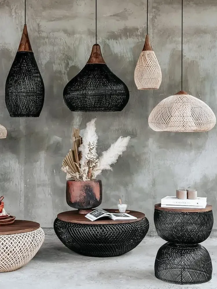 Wabi-Sabi echte Rattan LED Decke Kronleuchter Japan Küchen insel Decken leuchte Shop Loft Pendel leuchten Wohnkultur Glanz