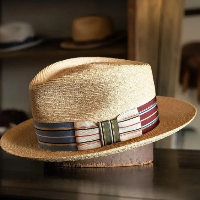 

S/S Новая соломенная шляпа Fedora с широкой полосатой лентой, тканая шляпа от солнца для мужчин и женщин