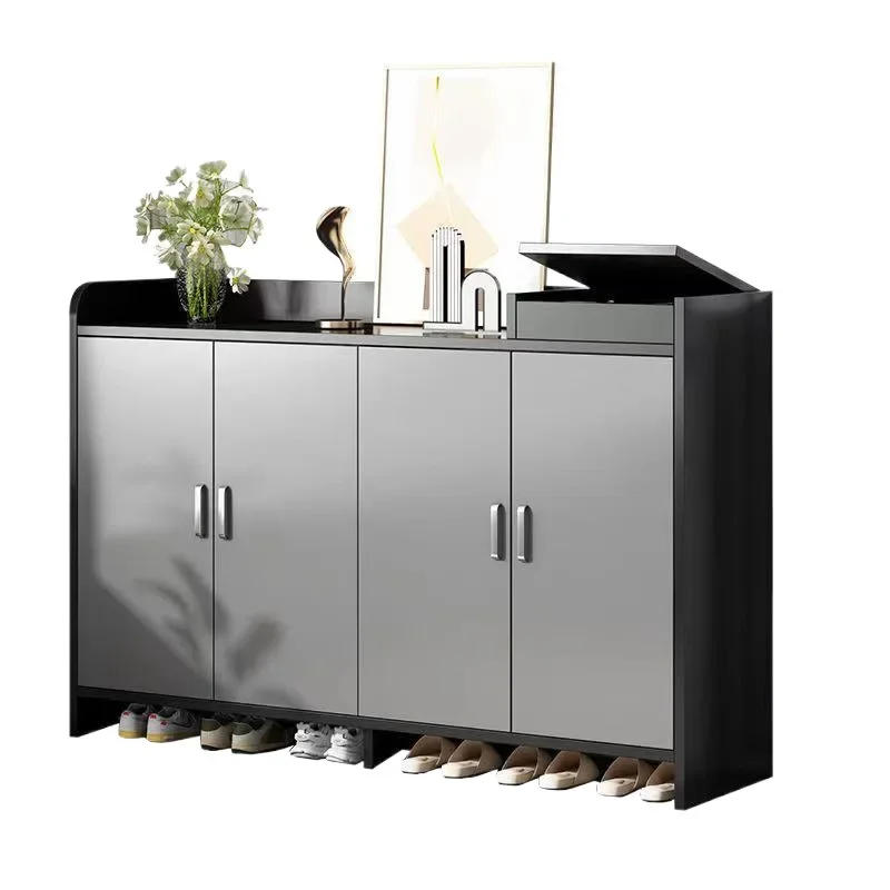 shoe cabinet, shoe rack, doorway corridor, shoe storage cabinet, household entrance door, raised against the wall, multi-layer c