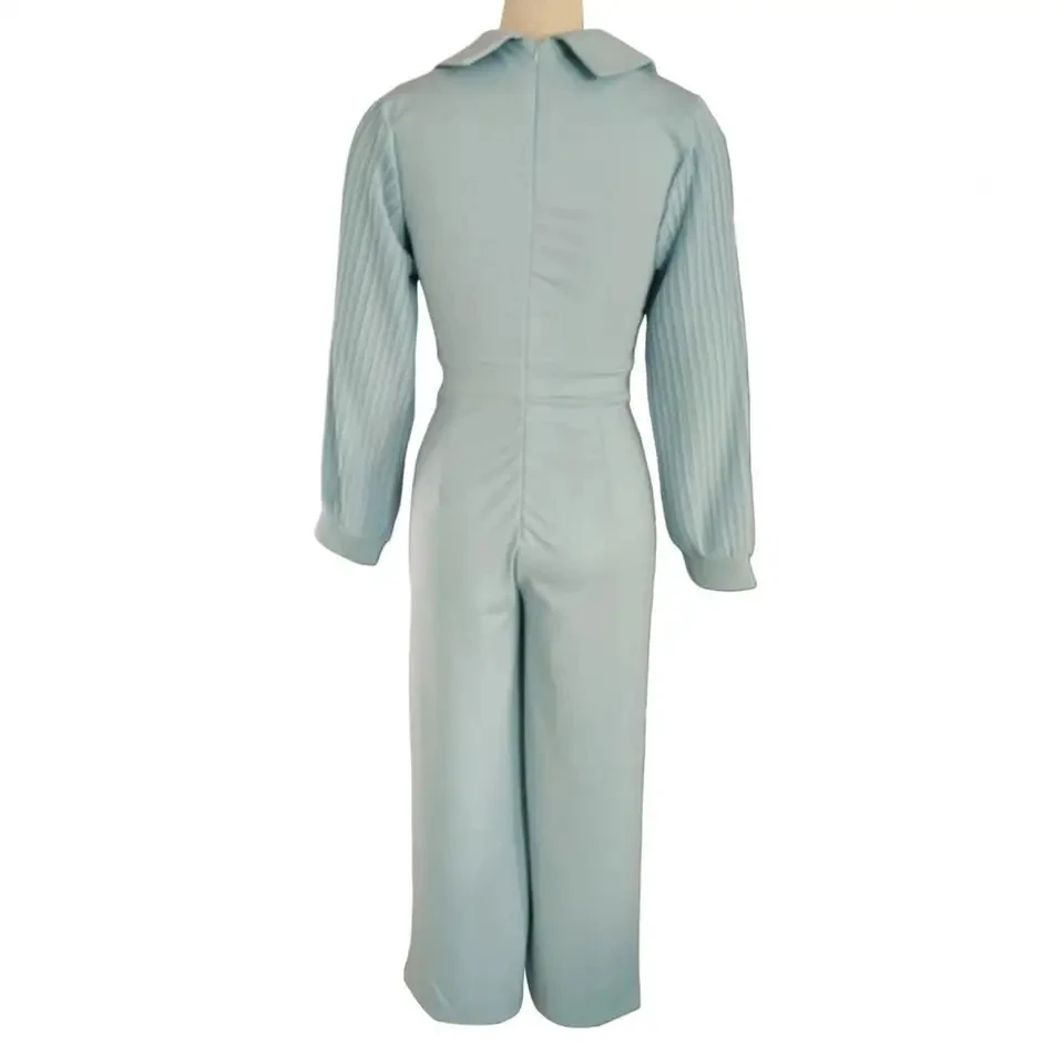 

Women Elegant Party Jumpsuits Deep V-Neck Long Sleeve Solid Color Casual One-Piece Jumpsuit High Waist Wide Leg Pants Playsuit ﻿