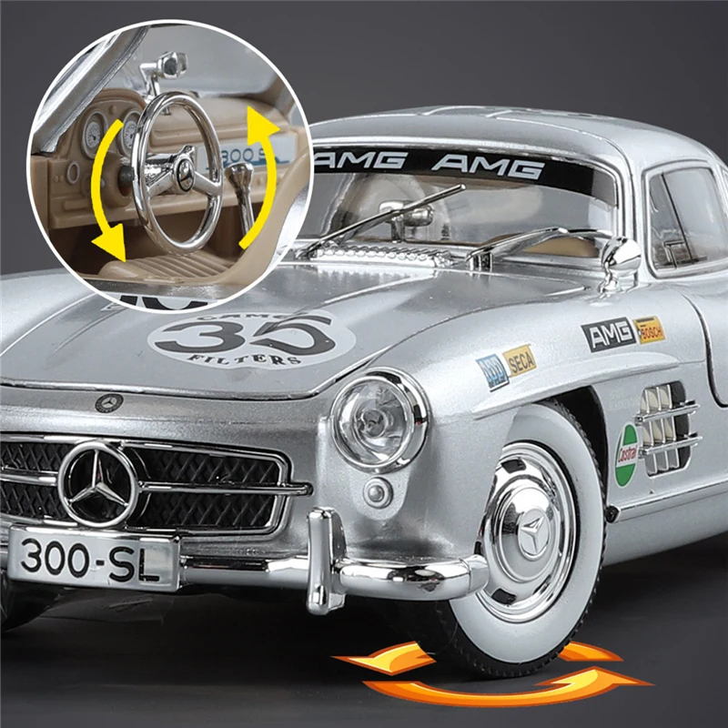 1:24 Benzs 300SL Track Version Alloy Sports Car Model Diecast Metal Racing Vehicles Car Model Sound and Light Childrens Toy Gift