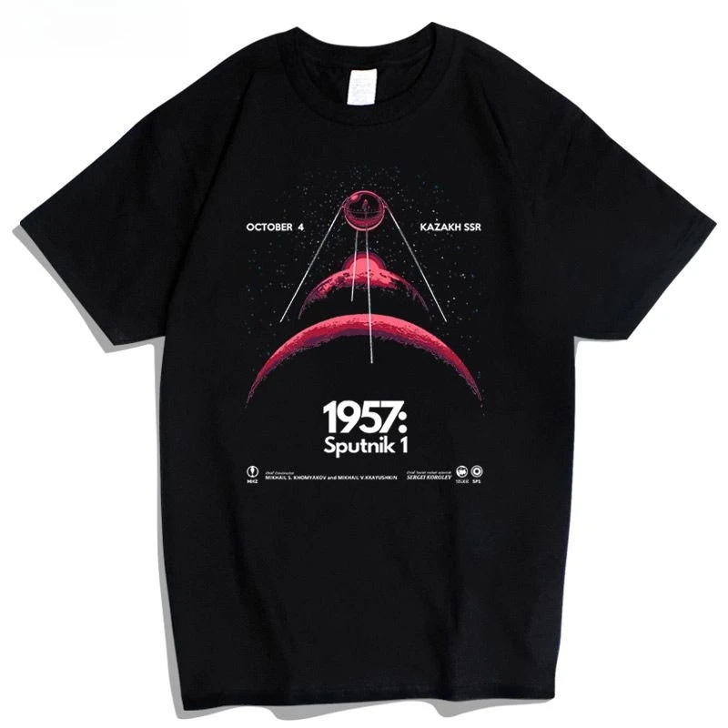 

The First Artificial Satellite Sputnik-1 Cotton Short-sleeved T-shirt Aerospace Enthusiasts Tee Men's and Women's Casual Wear