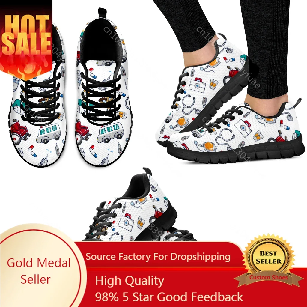 

Nurse Casual Shoes White Ambulance Medical Equipment Sneakers First Aid Printing Summer Breathable Mesh Sneakers
