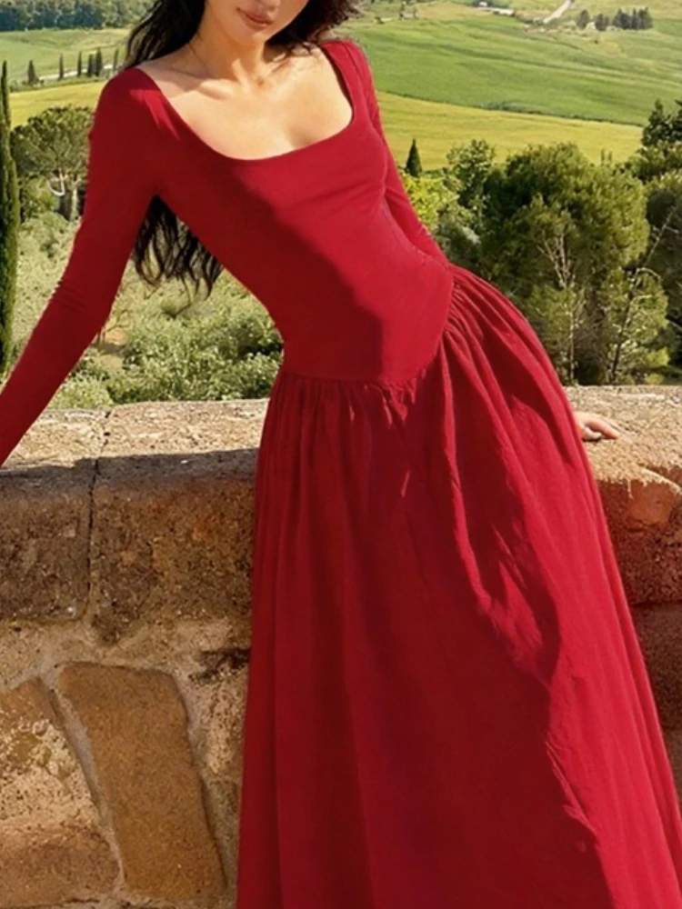 Tossy Elegance Backless Long Dress For Women Lace-Up Princess Style Pleats Solid Slim New Party Dress Evening Women's Maxi Dress