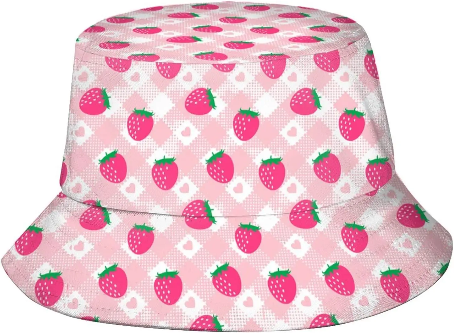 Strawberry Bucket Hat Brim Cap Sun Hat Cute Fisherman Hats Packable Cap Girls Hat for Adults