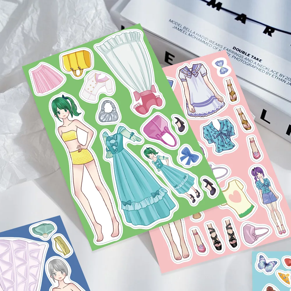 8PCS Princess Costume Puzzle Stickers for Girls' Hearts Fun Dress Up Matching Creative Handbooks Waterproof Stickers