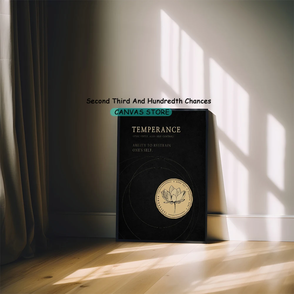 ملصق تحفيزي ذهبي ، مطبوعات قماشية ، ديكور منزلي للمكتب ، شجاعة المدخل ، الاعتدال ، الحكمة ، العدالة #4