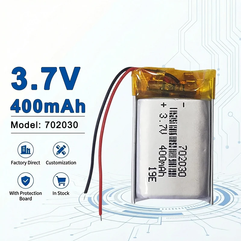 

Аккумулятор LiPo 3.7V 400mAh с возможностью индивидуальной настройки и разъемом PCB для умных носимых устройств 702030 606090 805080 105555 124065 735589