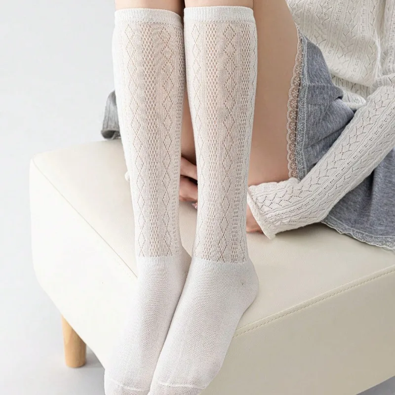 Women Stockings Fashion Transparent Spring Summer Thin Knee High Socks For Women Solid Color Mesh Breathable Long Socks
