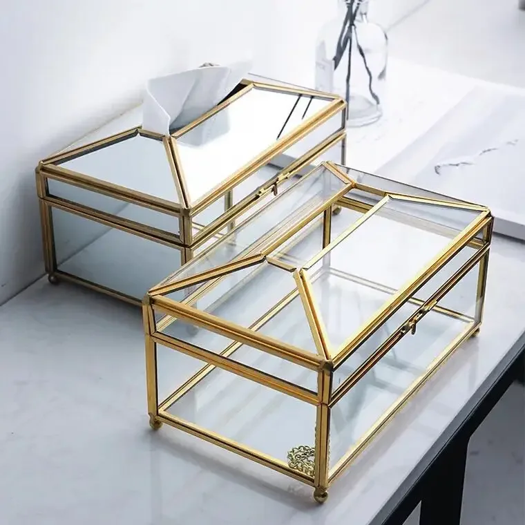 Transparent Glass Napkin Box Simple Living Room Household Napkin Box Creative Nordic Light Luxury Mirror Drawer Paper Tissue Box