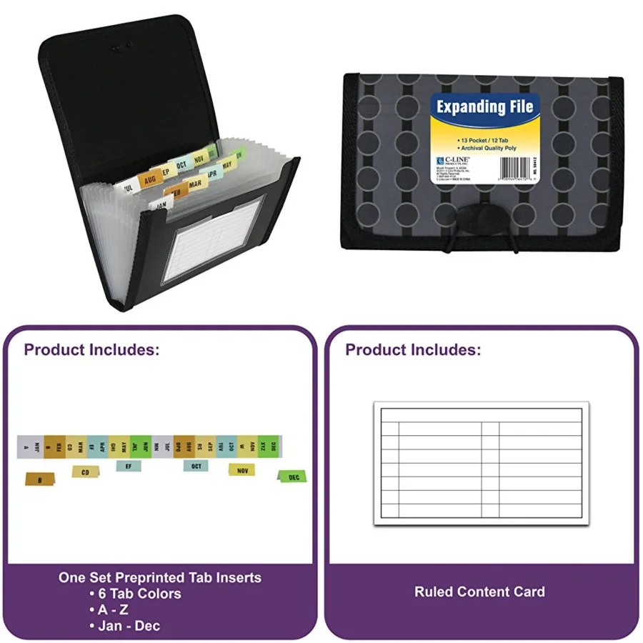 

C-Line 13-карманный расширяющийся размер купона для файлов с вкладками для организации хранения документов Идеально подходит для офиса и домашнего использования Fashion Circ
