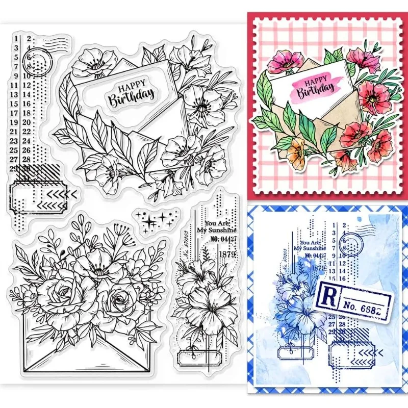 1 Blatt Umschlag Blumen Klare Stempel für Kartenherstellung Klare Stempelsiegel Transparente Stempel für DIY Scrapbooking Fotoalbum