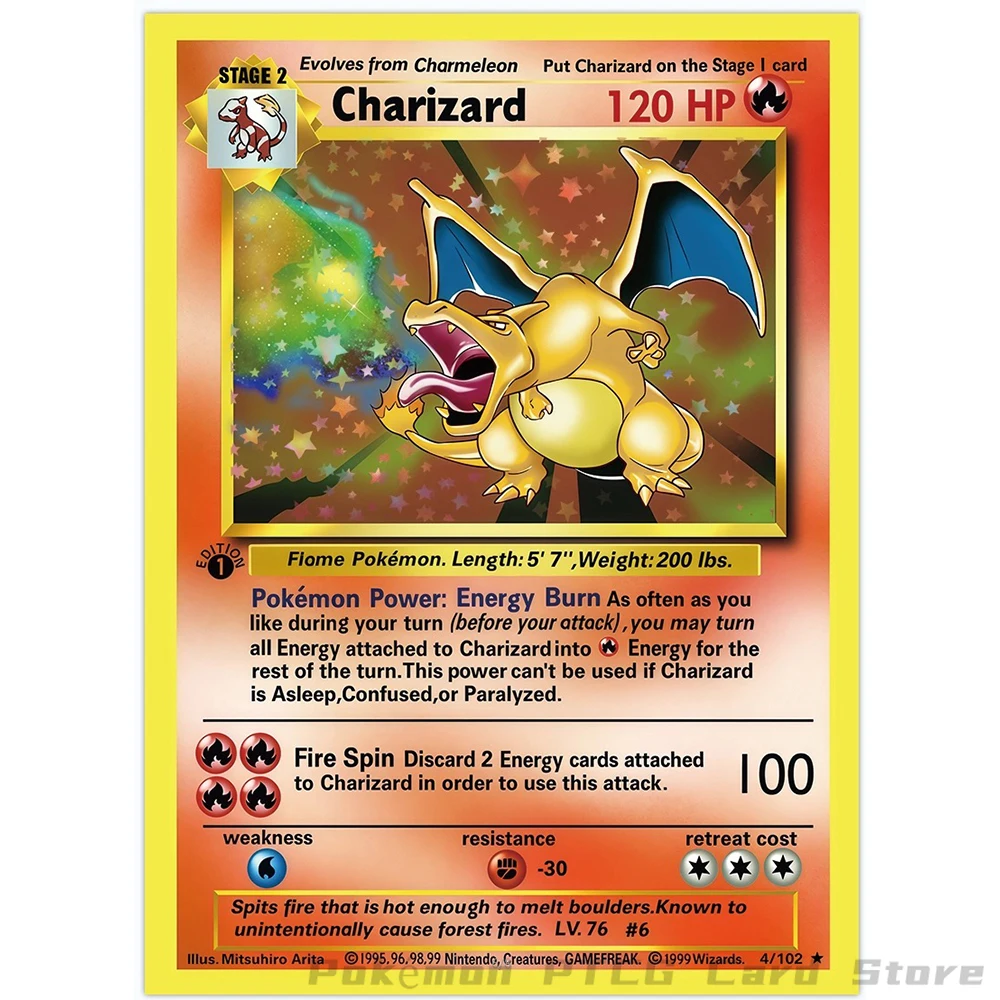 

Pokemon Cards 1996 1st Edition Charizard Holo Foil Mirror Shatter Secret Pokemon PTCG Game Collectible Trading Card Gift New