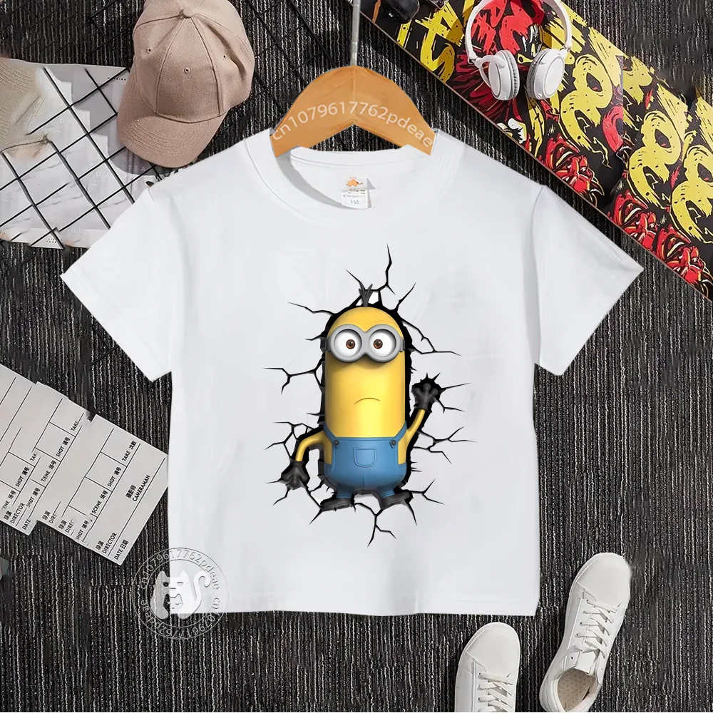 Summer children 100% cotton T-shirt youth street cartoon minions print casual cotton T-shirt men's and women's doll short-sleeve