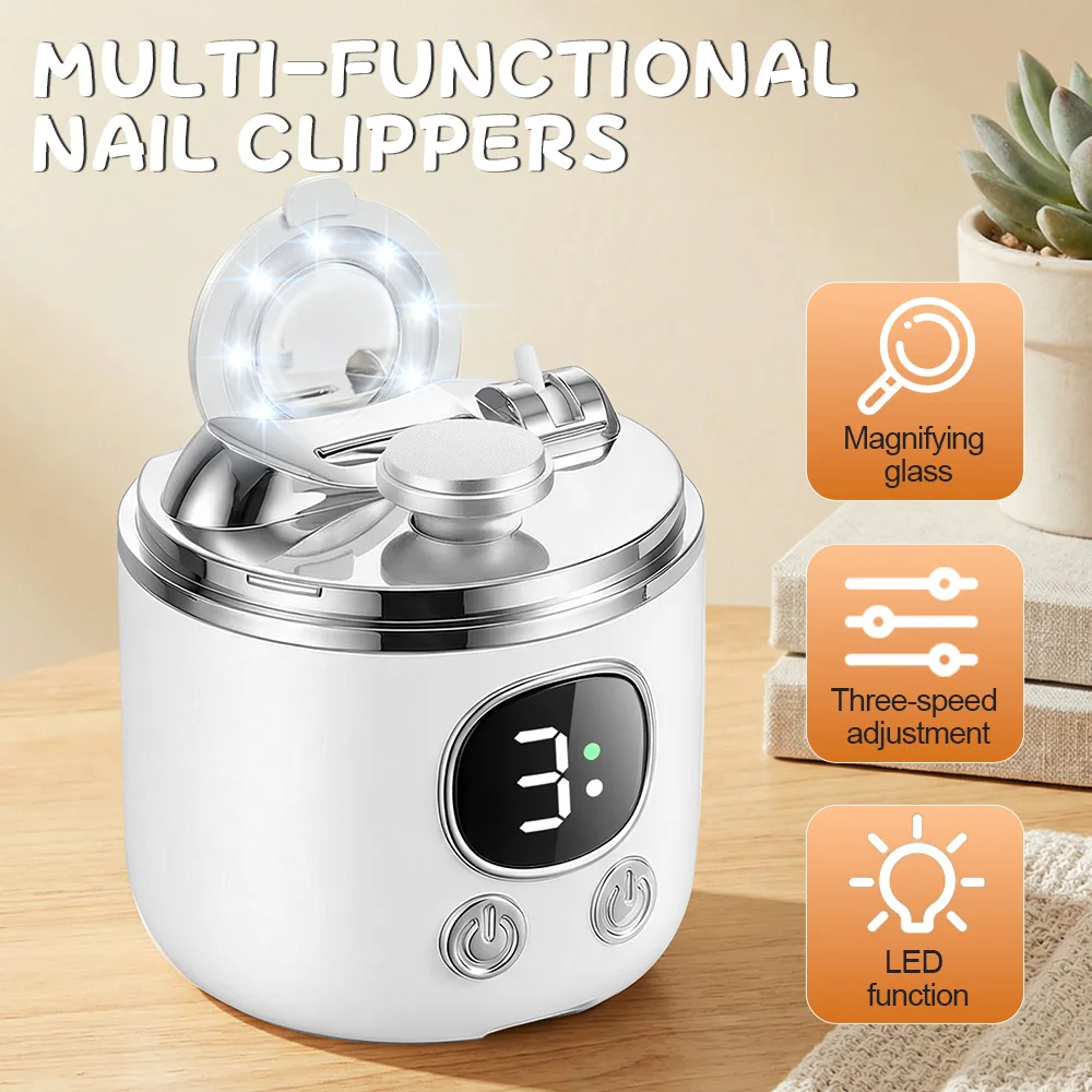 

2 in 1 Electric Nail Clipper Automatic Nail Trimmer, Rechargeable Electric Nail Grinder Cutter for Baby Kids Adults, Safe Painless Portable Electric Nail Scissors Professional Nail File, Home Use Fingernail Toenail Grooming Tool Baby Nail Care Kit White