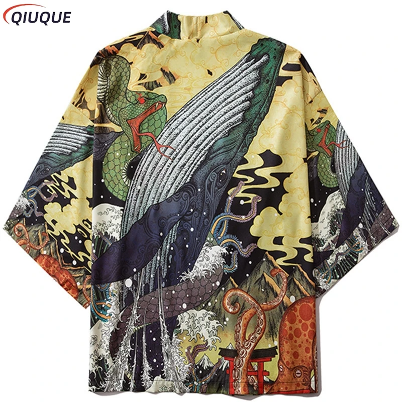 Women Men Japanese Kimono Cardigan Obi Male Yukata Haori Printed Coat Traditional Clothing - view 2