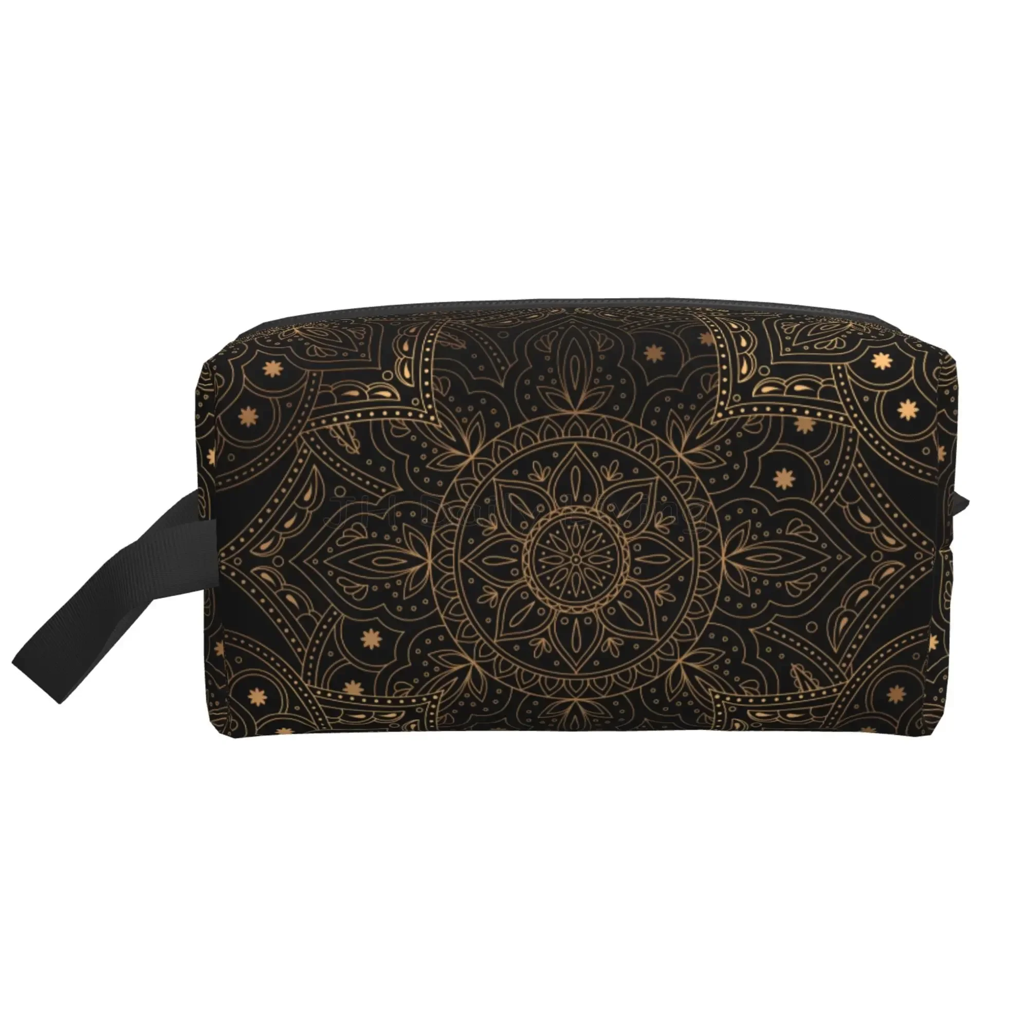 Luxury Oriental Mandala Royal Retro Floral Black Antique Travel Storage Bags Large Capacity Makeup Bag Cosmetic Bag for Unisex