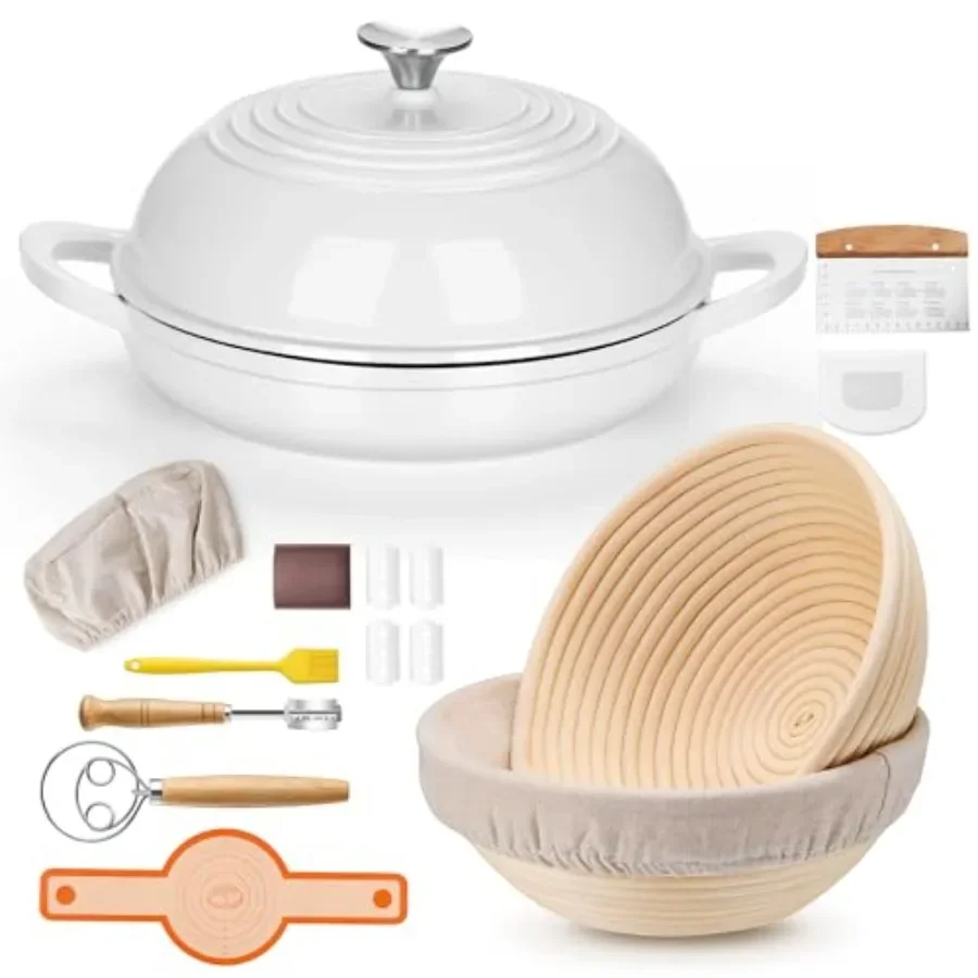 

Эмалированная чугунная печь для хлеба Efar с корзиной для расстойки хлеба, набор из 2 комплектов, 6-квартовая круглая голландская печь для выпечки хлеба на закваске