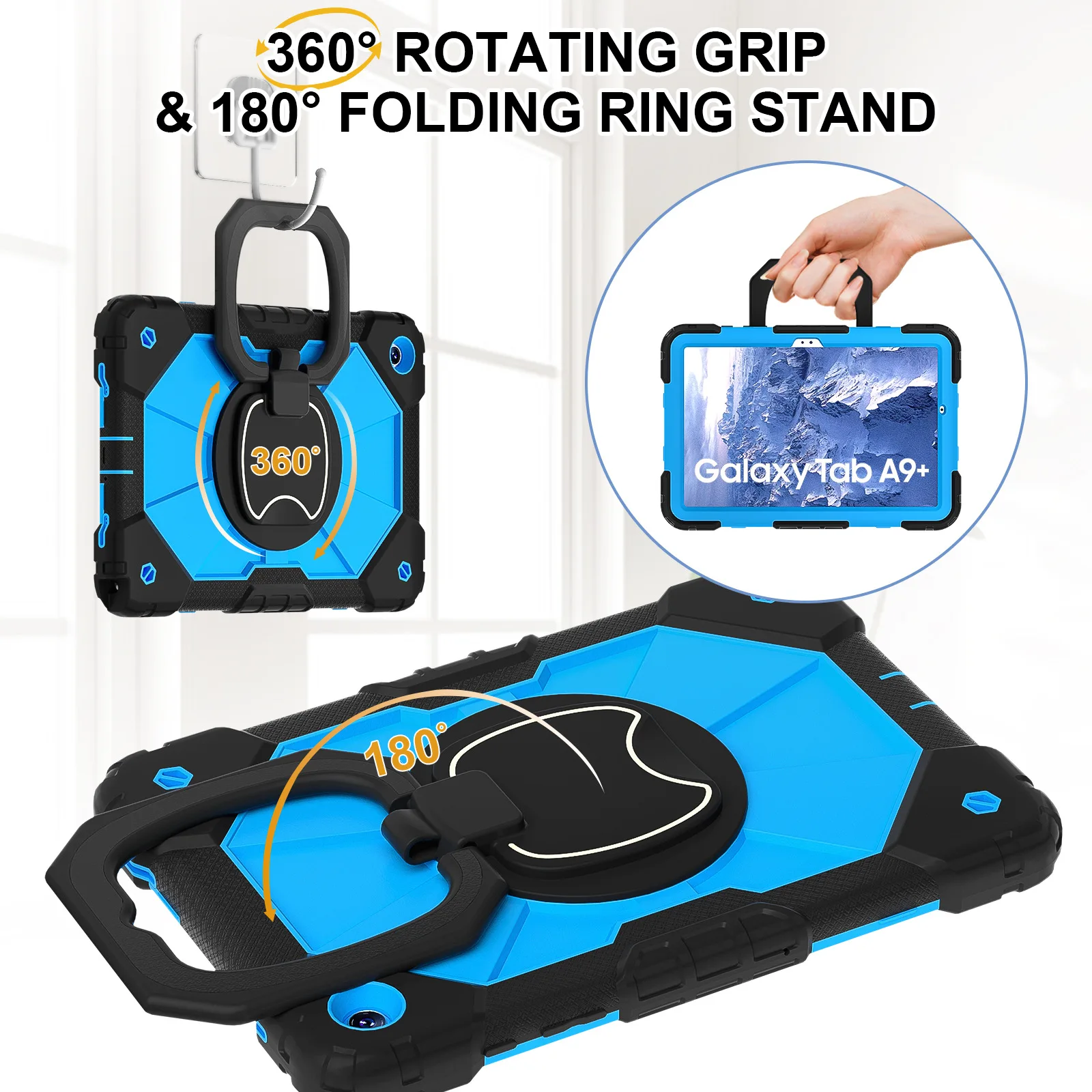 

Rotating Heavy Duty Case For Samsung Galaxy Tab A9 Plus 11 inch Samsung X216 Armor Stand Cover With Handle Grip Neck Strap