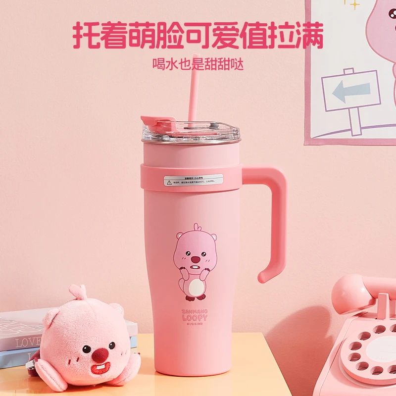 MINISO Anime Cartoon Loopy Ruby Big Mac Large Capacity Portable Straw Steel Cup Cute Water Cup Girl Cup Gifts