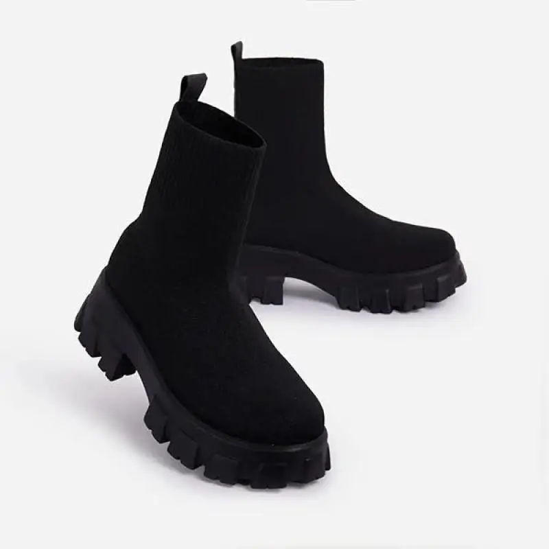 Shoes Woman Boots Knitted Sock Boots Women\'s Thick-soled Short Tube Breathable Plus Size 43 Boots Platform Booties Heels