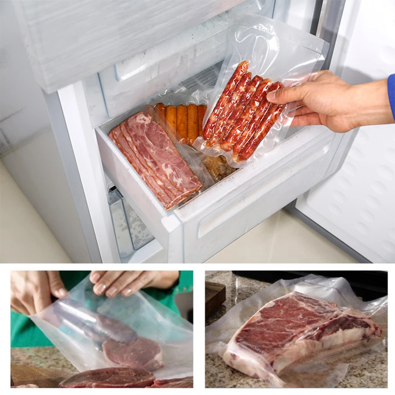 Bolsas de vacío para sellador al vacío de alimentos, mantenimiento largo fresco, 12 + 15 + 20 + 25 + 28cm * 500cm, rollos/lote de bolsas para envasadora al vacío