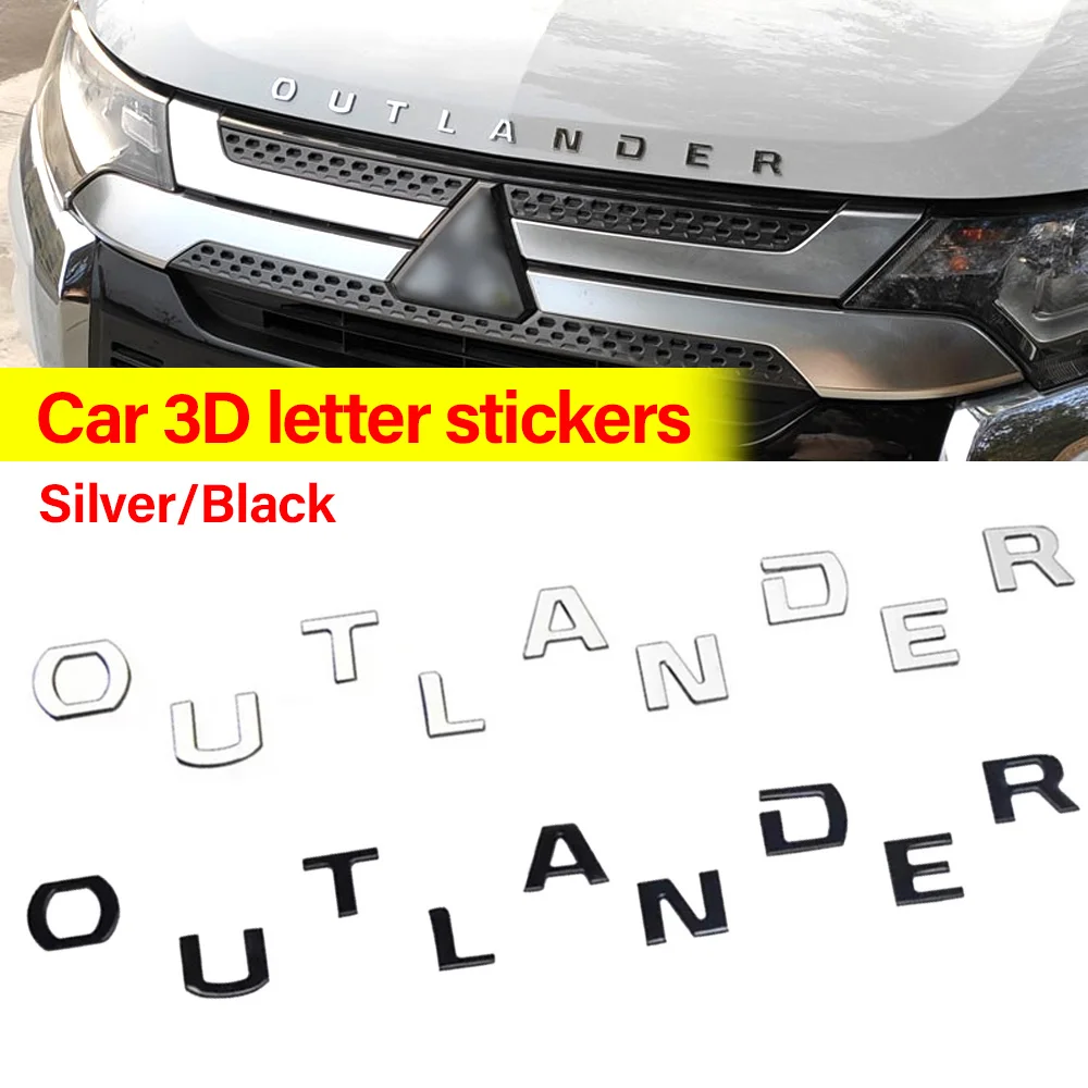 

Car Stickers Styling 3D Letters Hood Emblem Logo Badge Car Accessories Wording For Mitsubishi Outlander ABS Chrome