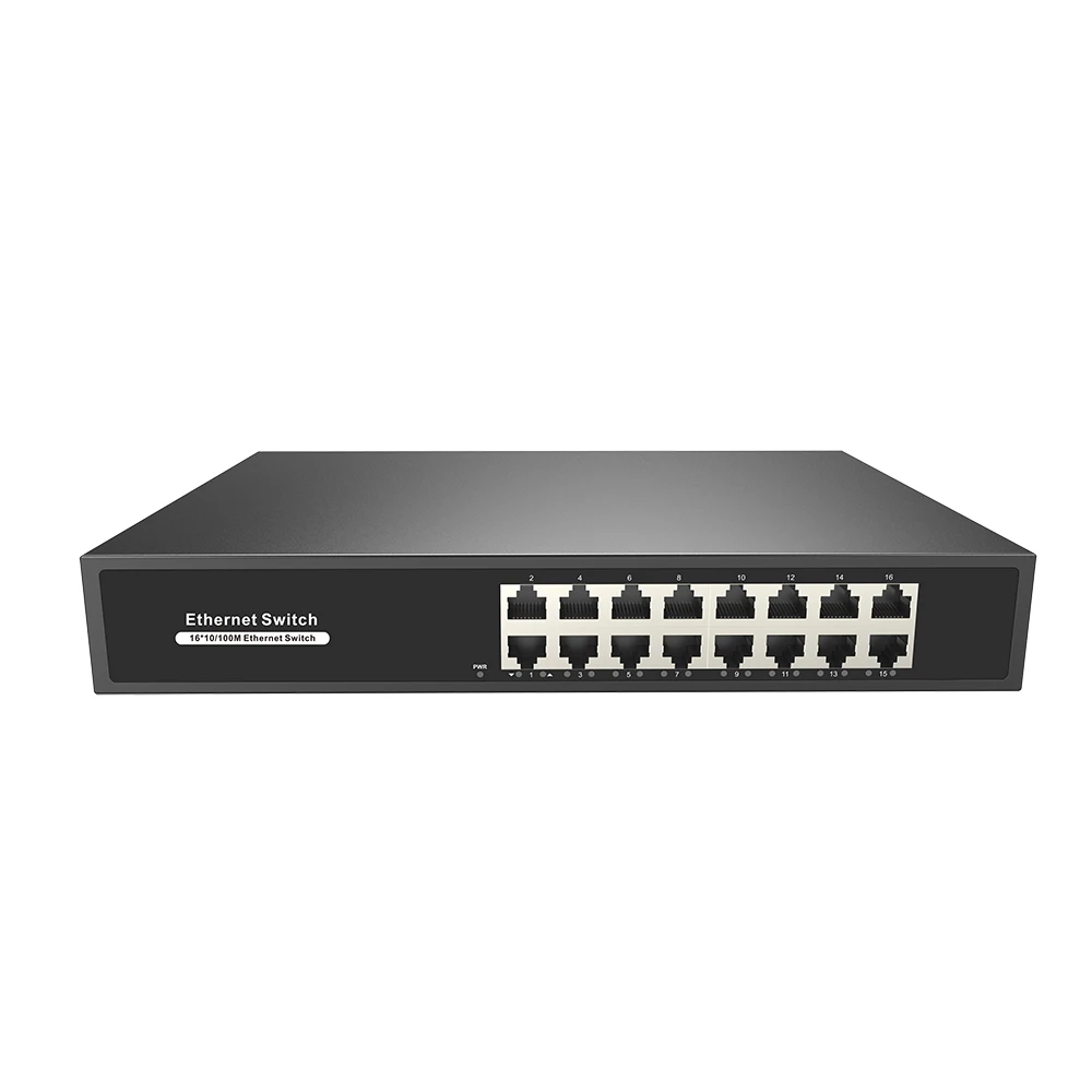 High Performance 10/100M Ethernet Switch 16-port Network Switch Wall-mounted 1U Rack-mounted